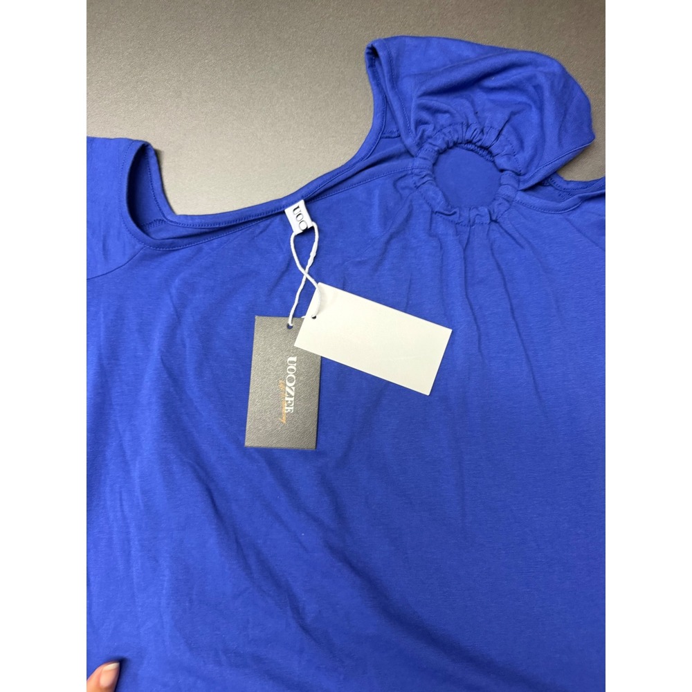 Uoozee Royal Blue Cold Shoulder Asymmetrical Ring Detail Long Sleeve Top L NEW - Picture 4 of 11